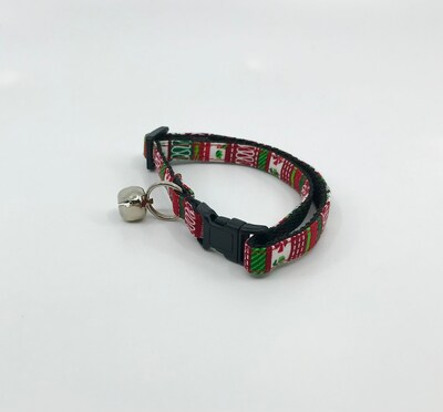 Holiday Cat Collar With Optional Flower Or Bow Tie Red And Green Christmas Candy Breakaway Collar Adjustable Sizes S Kitten, M, L - image4